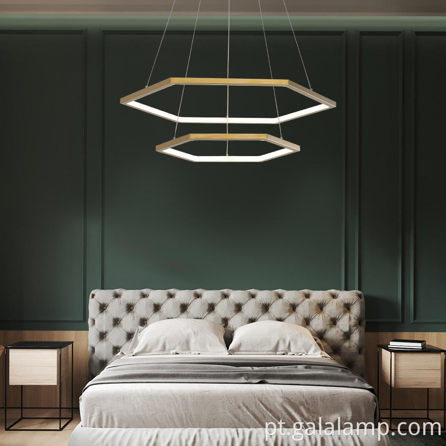 Lâmpada pendente LED de alta qualidade para sala de estar com moldura dourada High-End-Living-Room-LED-Pendant-Lamp-Gold-Frame